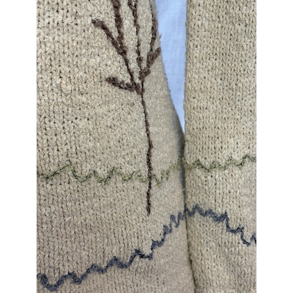 Northern Isles Cream Textured Silk Blend Knit Sweater Branch Embroidery Small - Picture 8 of 10